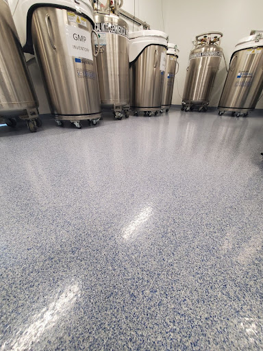 Slip-resistant flooring is used in a medical storage room for enhanced safety.